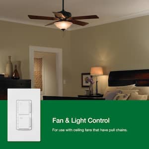 Maestro Fan Control and Light Dimmer with Wallplate for Dimmable LED Bulbs, 75W/Single-Pole, White (MAESTRO-LFQHW-WH)