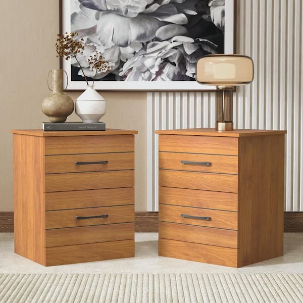 GALANO Elis Amber Walnut 2-Drawer 18.9 in. Wide Nightstand - Set of-2 (Effortless Assembly and Stylish Storage Solution)