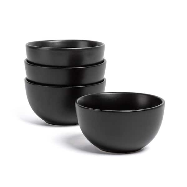 Coupe 4. 3in. 9 fl. oz. Semi-Matte Black Hand-Finished Stoneware Mini Serving Bowls, (Set of 4)