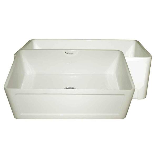 Whitehaus Collection Reversible All-in-One Farmhouse Apron Front Fireclay 27 in. Single Bowl Kitchen Sink in Biscuit