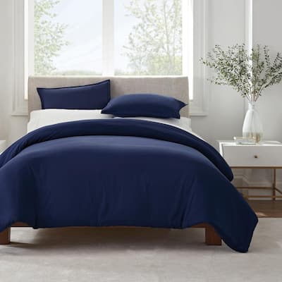 Simply Clean 2-Piece Navy Solid Microfiber Twin/Twin XL Duvet Set