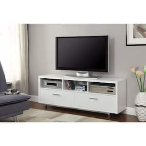 60 in. WHITE Wood TV Stand Fits TVs up to 52 in. with Chrome Legs