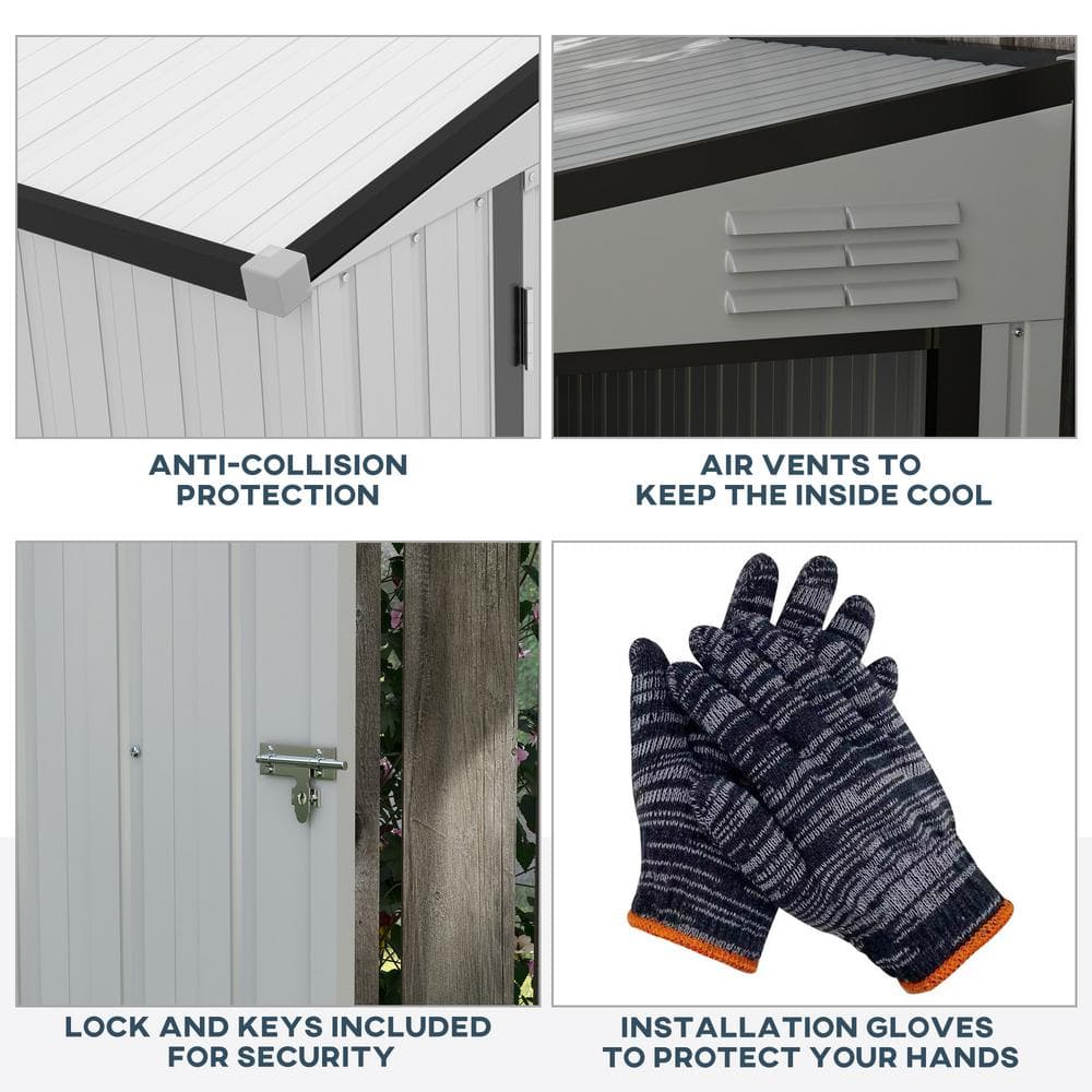 White 4' x 8' Galvanized Steel Lean-to Storage Shed