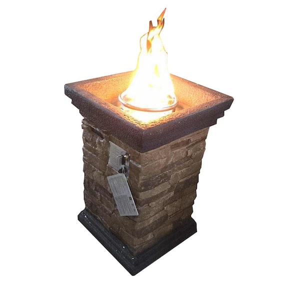 Outdoor Square Slate Rock Gas Fire Pit, Tall Fire Pit