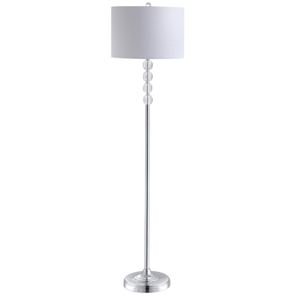 Aubrey Transitional Glam 59.5" White Linen Shade Crystal Floor Lamp