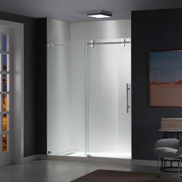WOODBRIDGE 60 in. W x 76 in. H Frameless Sliding Shower Door in Polished Chrome with 5/16 in. (8 mm) Clear Glass