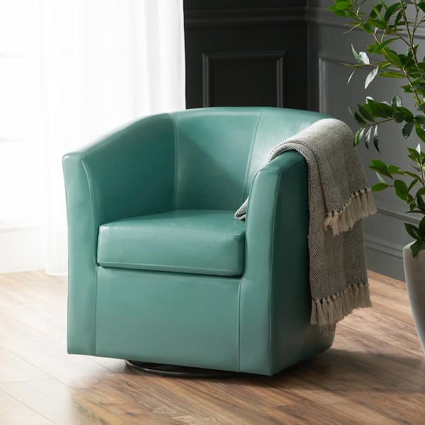 Noble House Turquoise Faux Leather Club Chair 1 with Swivel (Set of 1)