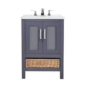 Stufurhome Rhodes 24 in. x 34 in. Grey Engineered Wood Laundry Sink with a Basket Included
