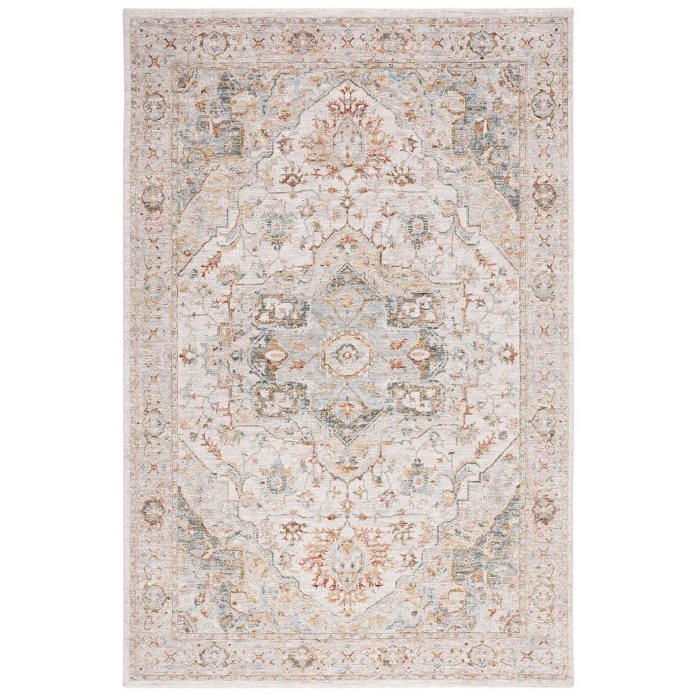 SAFAVIEH Hamilton Ivory/Blue 9 ft. x 12 ft. Floral Oriental Border Area