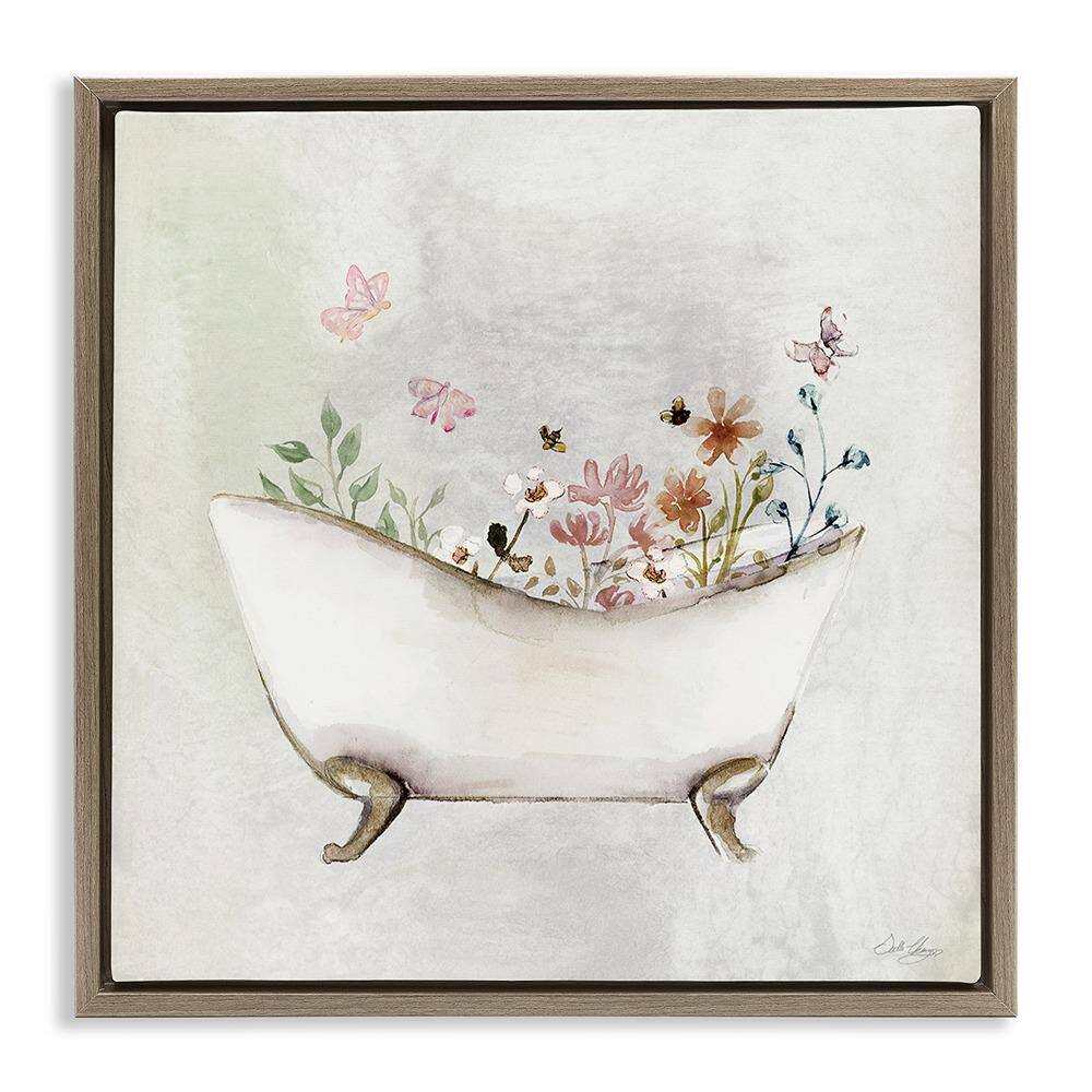 Butterfly Floral Bath by Stella Chang 1 Piece Brown Floater Frame Nature Graphic Art Print 25 in. x 25 in. price history on PriceWatchPro