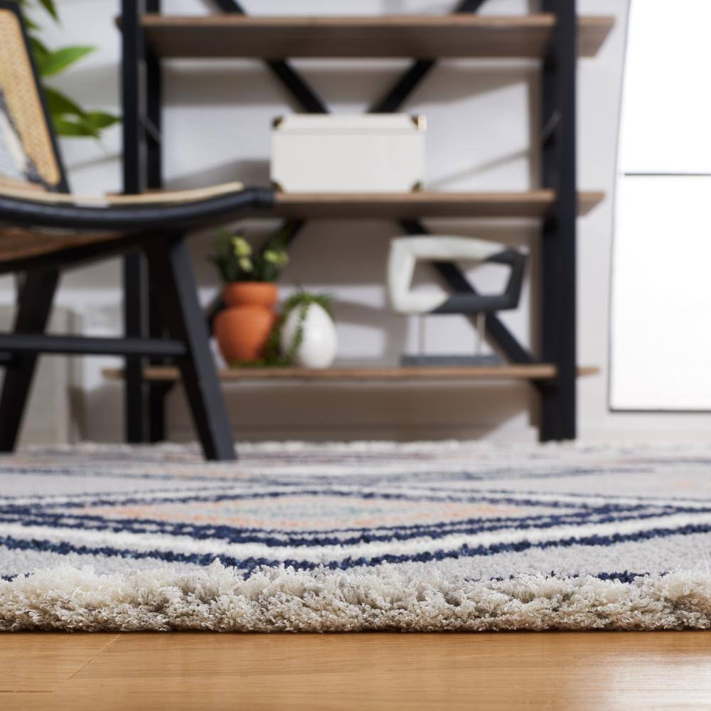 Marrakesh Gray and Blue Flat Woven Wool Rug, 5'3"x7'6"