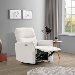 EternaLounge Cream White Suede Metal Base Power Recliner Chair