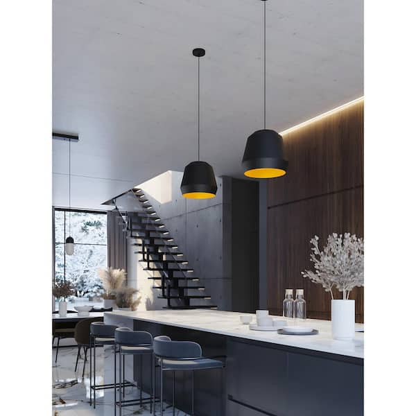ブラック ジオメトリック ペンダントライト AFX Bronx 60-Watt 1-Light Black Pendant Light with Metal Shade