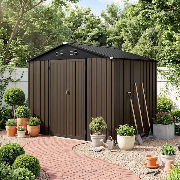 ToolCat 8 ft. D x 6 ft. W Metal Garden Shed, Brown/Black