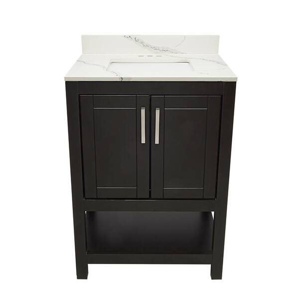 Ella Taos 25 in. W x 19. in D. x 36 in. H Bath Vanity in Espresso with Quartz Stone Calacatta White Top with White Basin