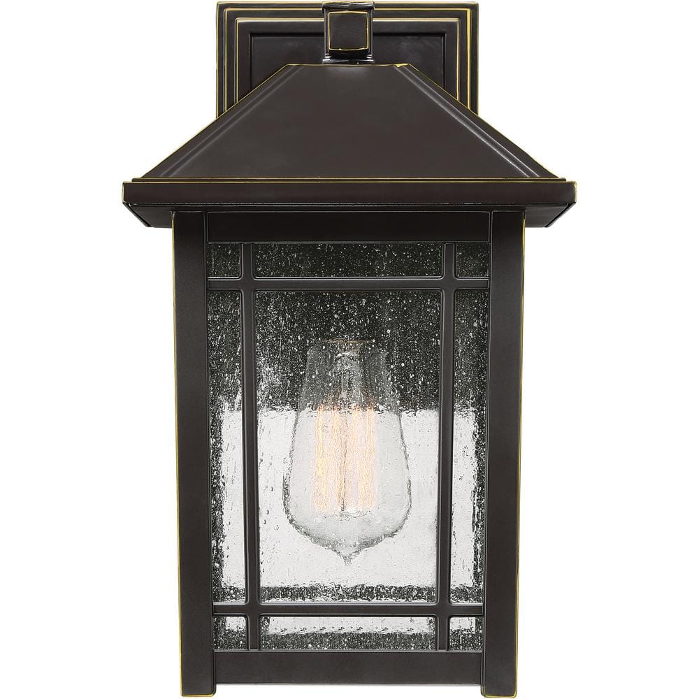 Bronze 13" Metal Outdoor Wall Lantern with Seedy Glass