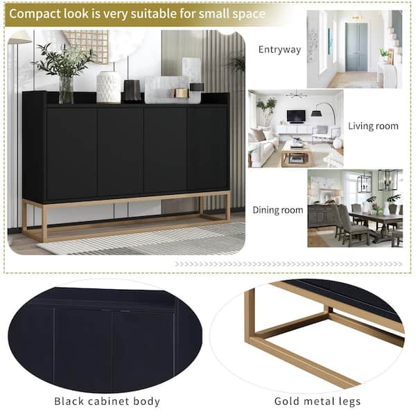 JIMSMAISON This sideboard buffet cabinet features a navy cabinet body with gold metal legs, compact look is very suitable for small space