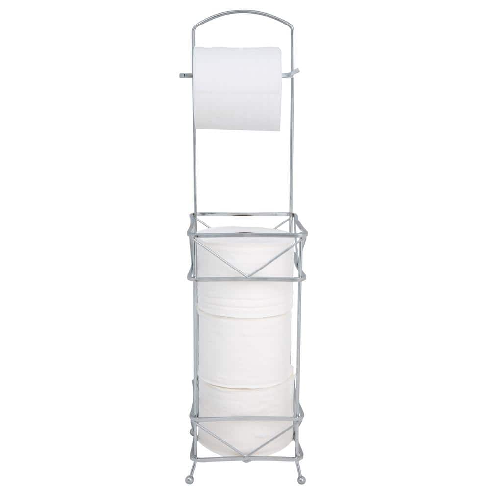 Chrome Free Standing Toilet Paper Holder with Reserve Storage