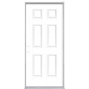 36 in. x 80 in. 6-Panel Ultra Pure White Right-Hand Inswing Painted Smooth Fiberglass Prehung Front Door, Vinyl Frame