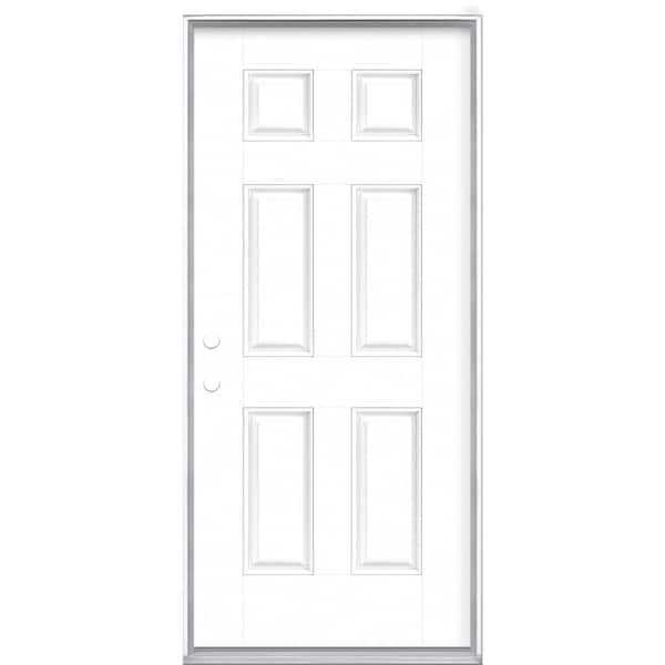 Masonite 36 in. x 80 in. 6-Panel Ultra Pure White Right-Hand Inswing Painted Smooth Fiberglass Prehung Front Door, Vinyl Frame