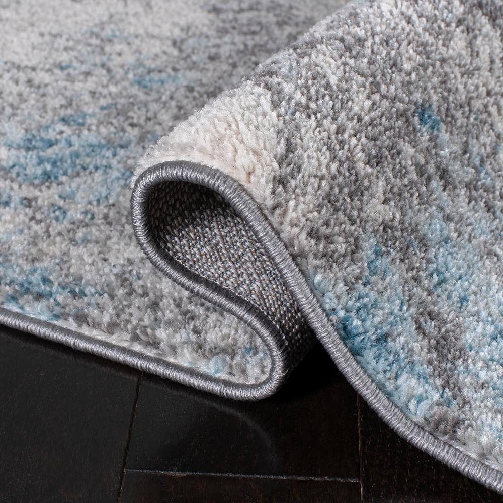 Grey and Blue Abstract Square Washable Area Rug