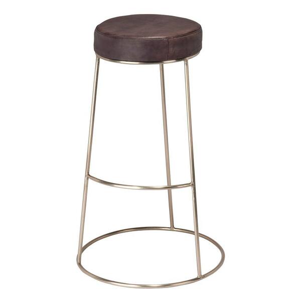 Benjara 25 in. Pewter Gray and Charcoal Backless Metal Frame Barstool with Leather Seat