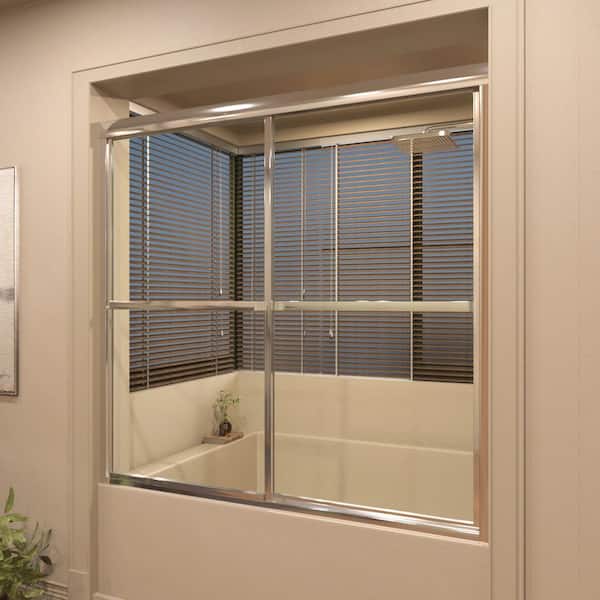 TaiMei 59 in. W x 56 in. H Sliding Framed Tub/Shower Door in Chrome with Clear Glass and Handles