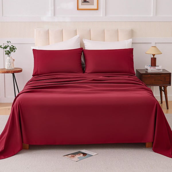 Luxury Wine Red 4-Piece Premium Softness King Polyethylene Sheet Set