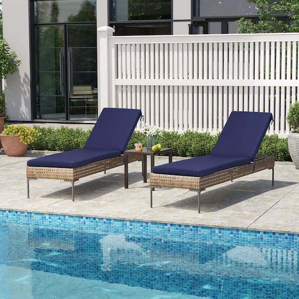 Set of 2 Navy Blue 80 x 23 x 2.7  in.  Lengthen Outdoor Lounge Chair Replacement Cushion