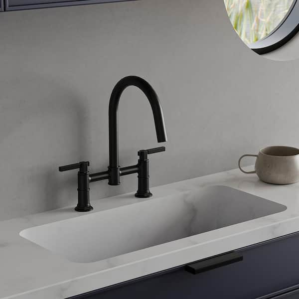 Heritage Series Double-Handle Bridge Kitchen Faucet with High-Arc Gooseneck Spout in Available in Matte Black