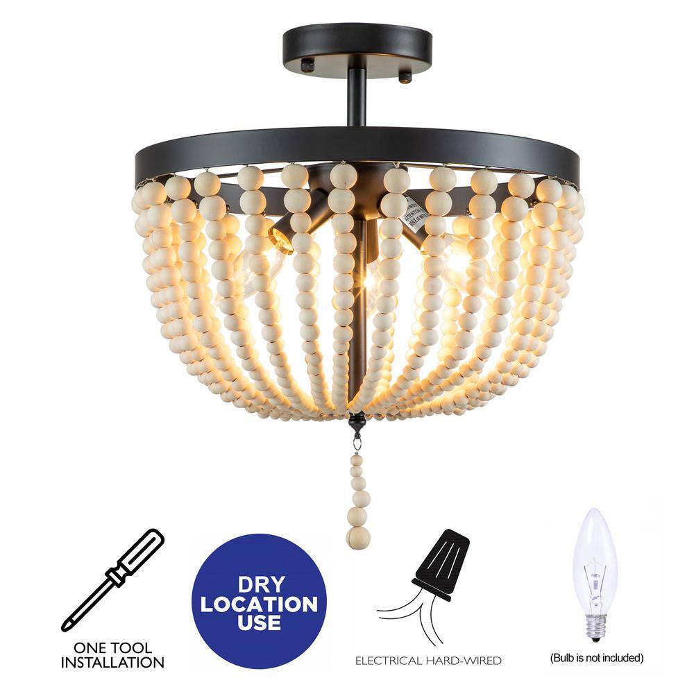 Bohemian Gold and Glass Beaded Dome Semi-Flush Mount Light
