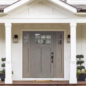 64 in. x 80 in. Craftsman Alder Left Hand Clear 6-Lite Clear Glass Grey Stain Wood Prehung Front Door with Sidelites