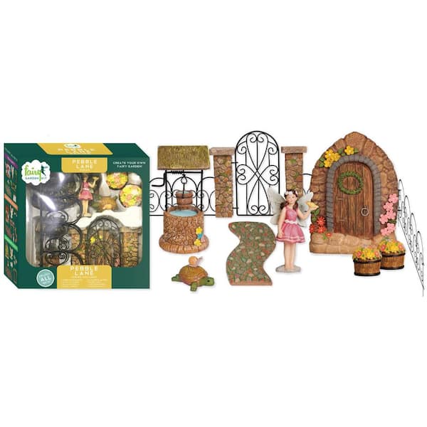 Arcadia Garden Products Pebble Lane Polyresin Fairy Garden Kit (11-Piece)