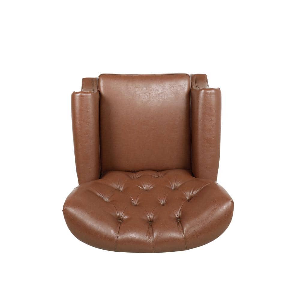 Cognac Brown Elegance Faux Leather Wood Club Recliner