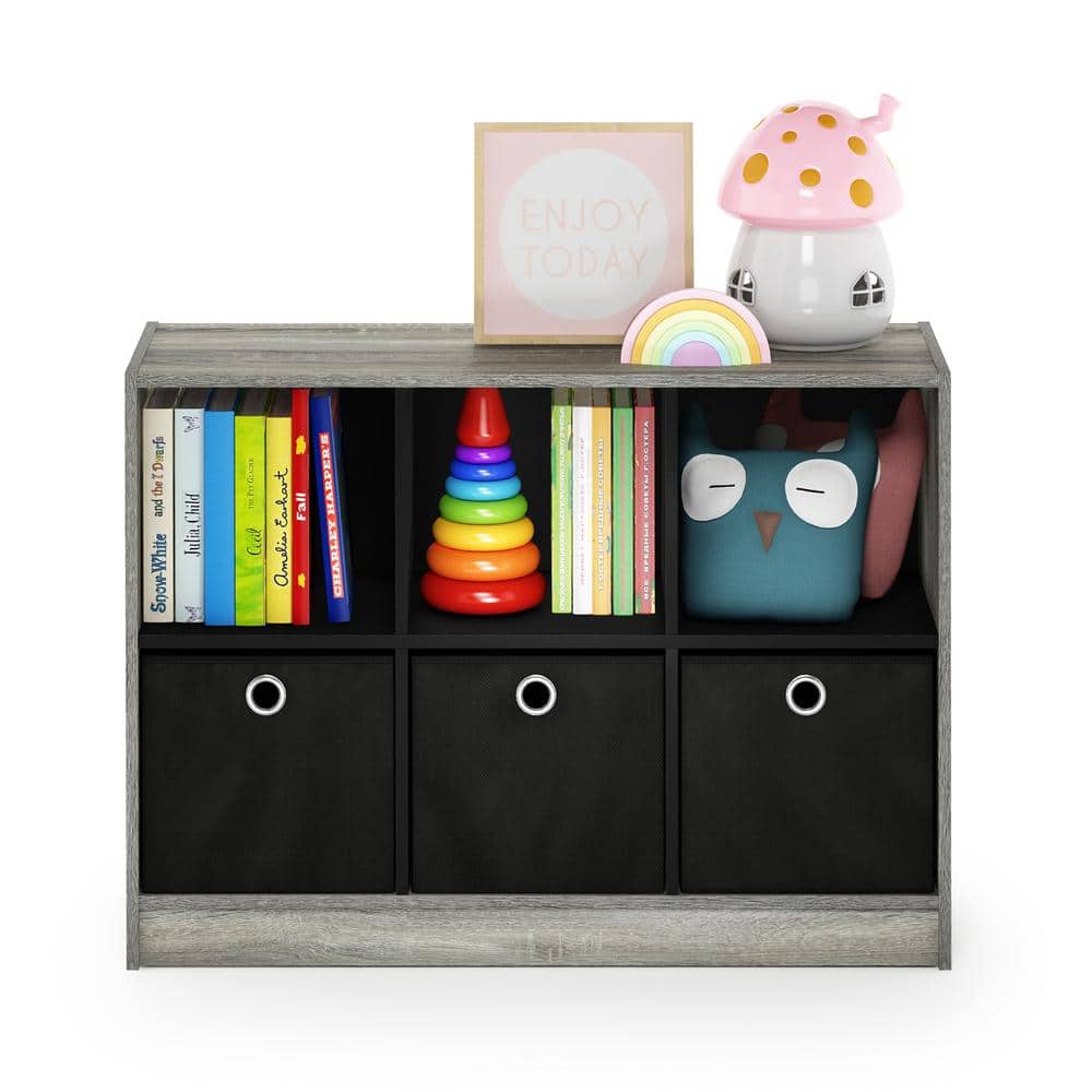 Furinno Basic 3x2 Bookcase Storage with Bins  French Oak/Black