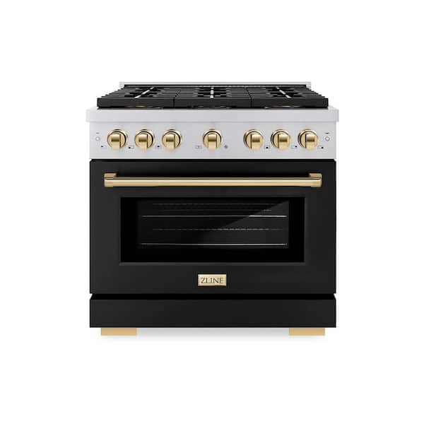 Autograph 36 in. 5.2 cu. ft. Paramount Dual Fuel Range with 6 DuoPro Burners with Black Matte Door and Polished Gold