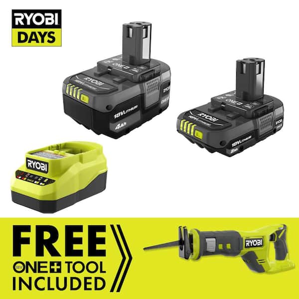 ONE+ 18V Lithium-Ion Kit with 2.0 Ah and 4.0 Ah Batteries, Charger with FREE ONE+ 18V Cordless Reciprocating Saw
