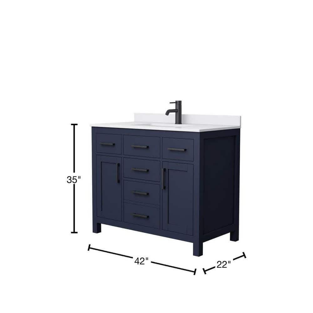 Beckett 42'' Dark Blue Freestanding Bathroom Vanity with White Marble Top