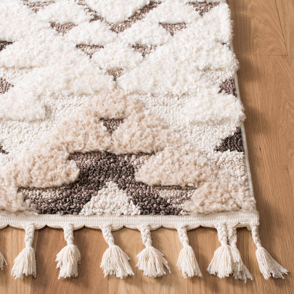 Ivory and Brown Diamond Shag Rectangular Rug