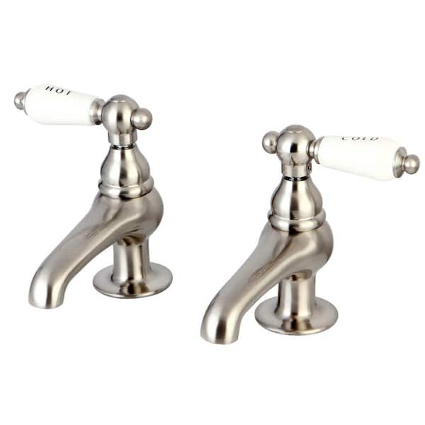 Kingston Brass Restoration Old-Fashion Basin Tap 4 in. Centerset 2-Handle Bathroom Faucet in Brushed Nickel