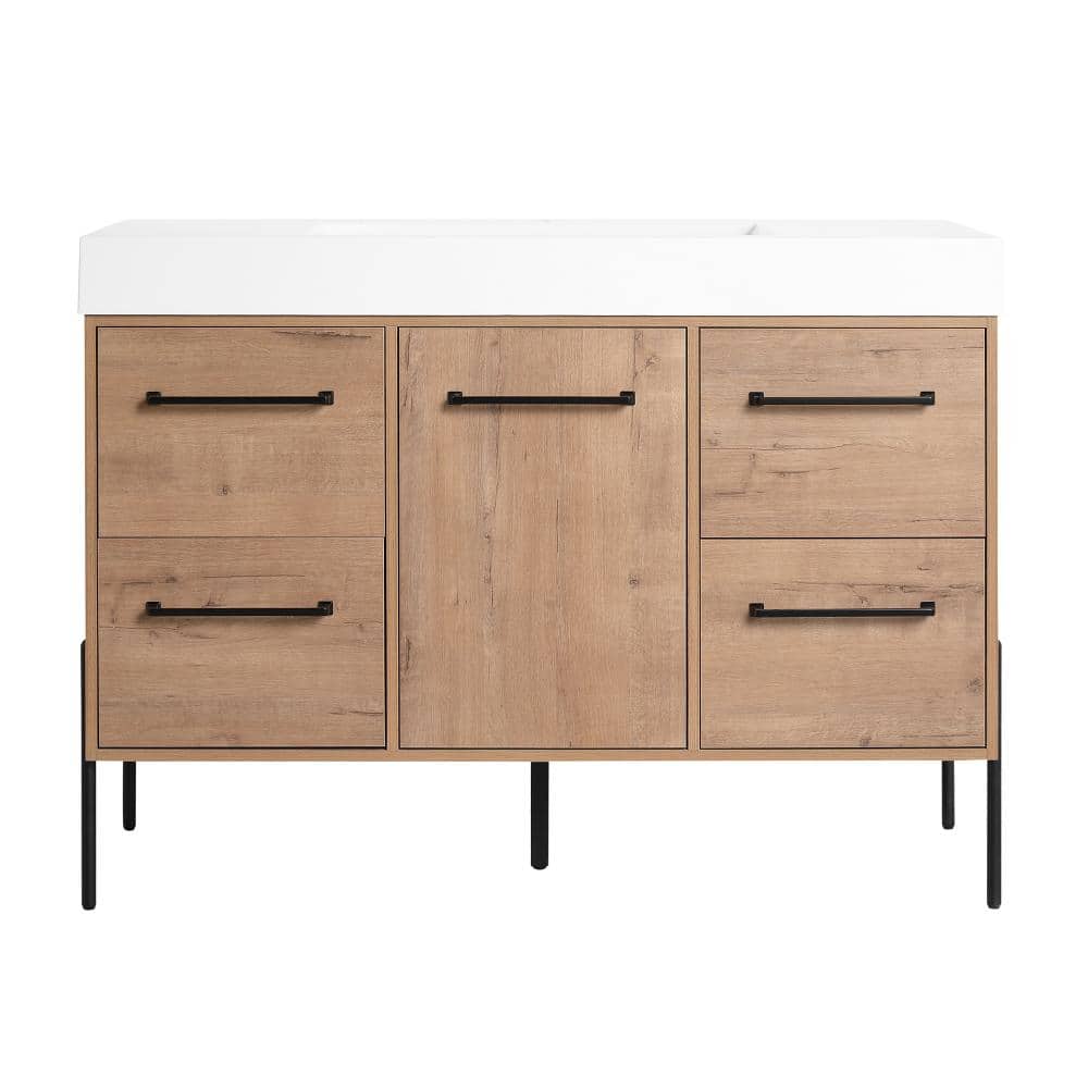 47.25 in. Single Sink Freestanding Imitative Oak Bath Vanity with White Resin Top Unassembled price history on PriceWatchPro