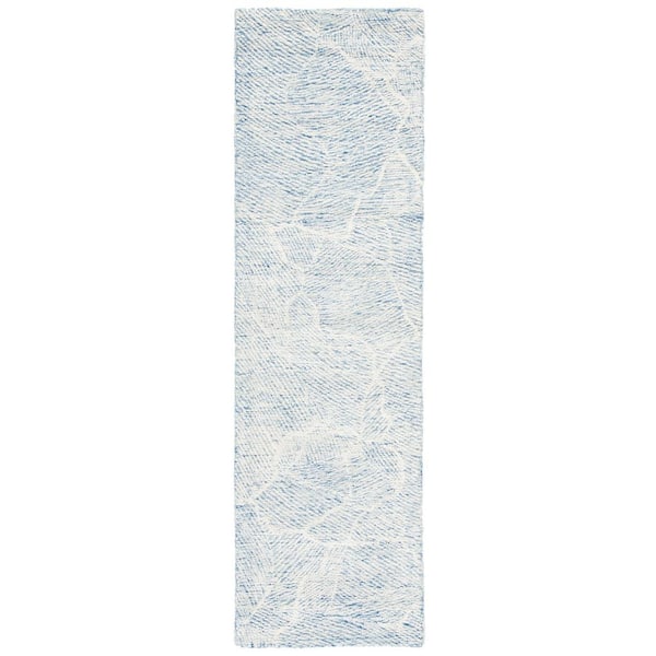 Metro 2 ft. x 12 ft. Blue/Ivory Solid Color Abstract Runner Rug