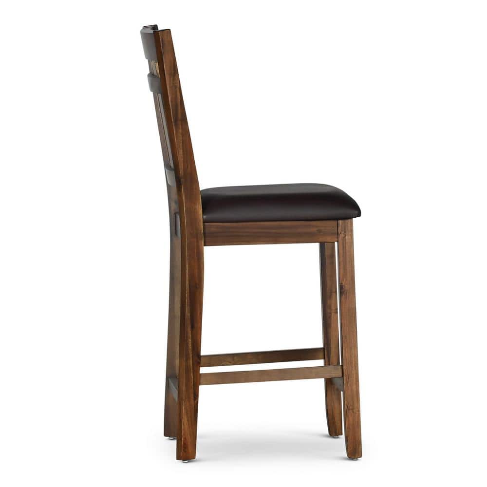 Mocha Acacia 5-Piece Dining Set with Faux-Leather Seats