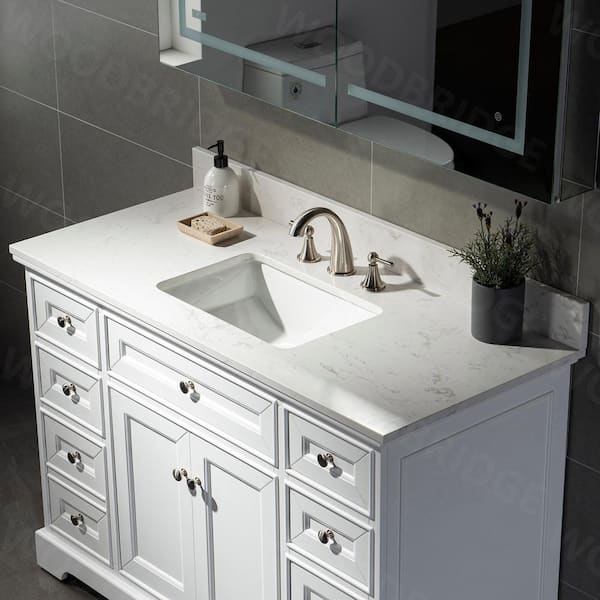 WOODBRIDGE Spaldin 43 in. W x 22 in. D Engineered Stone Vanity Top in Carrara White with Single White Sink