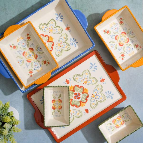 Laurie Gates Tierra Hand Painted Stoneware 6 Piece Bakeware Set