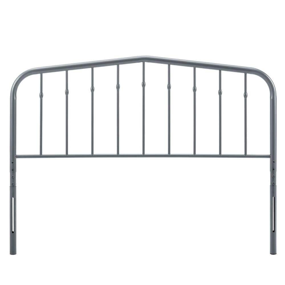 Gray Metal Queen Headboard with Adjustable Height