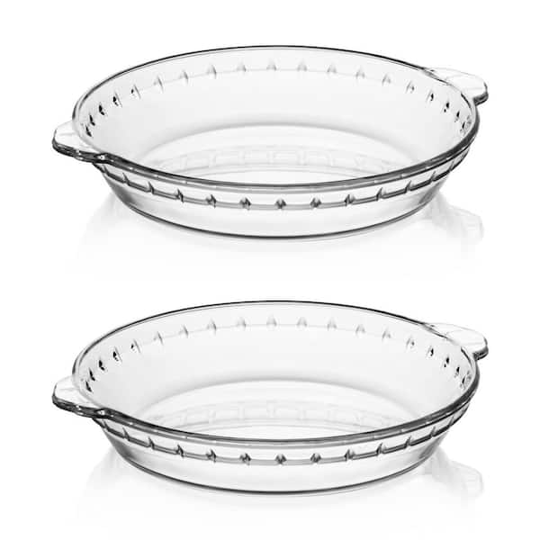 2-Pack Round Tempered Glass Pie Baking Dish Set with Soft Wave Edge, Oven Safe, Non-Stick, Handles