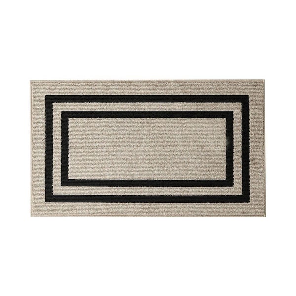 Washable Skid Resistant Natural Twist/Black 2.2 ft. x 4 ft. All Loop Tufted Area Rug