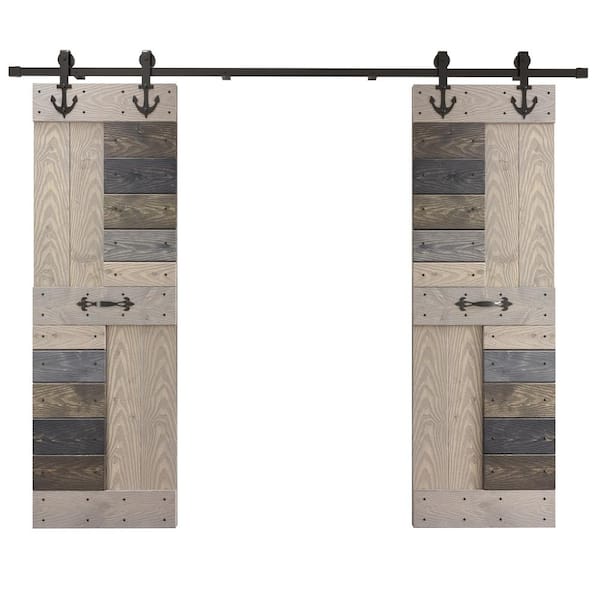 COAST SEQUOIA INC S Series Embossing 48 in. x 84 in. Light Multi Knotty Wood Double Sliding Door with Hardware Kit