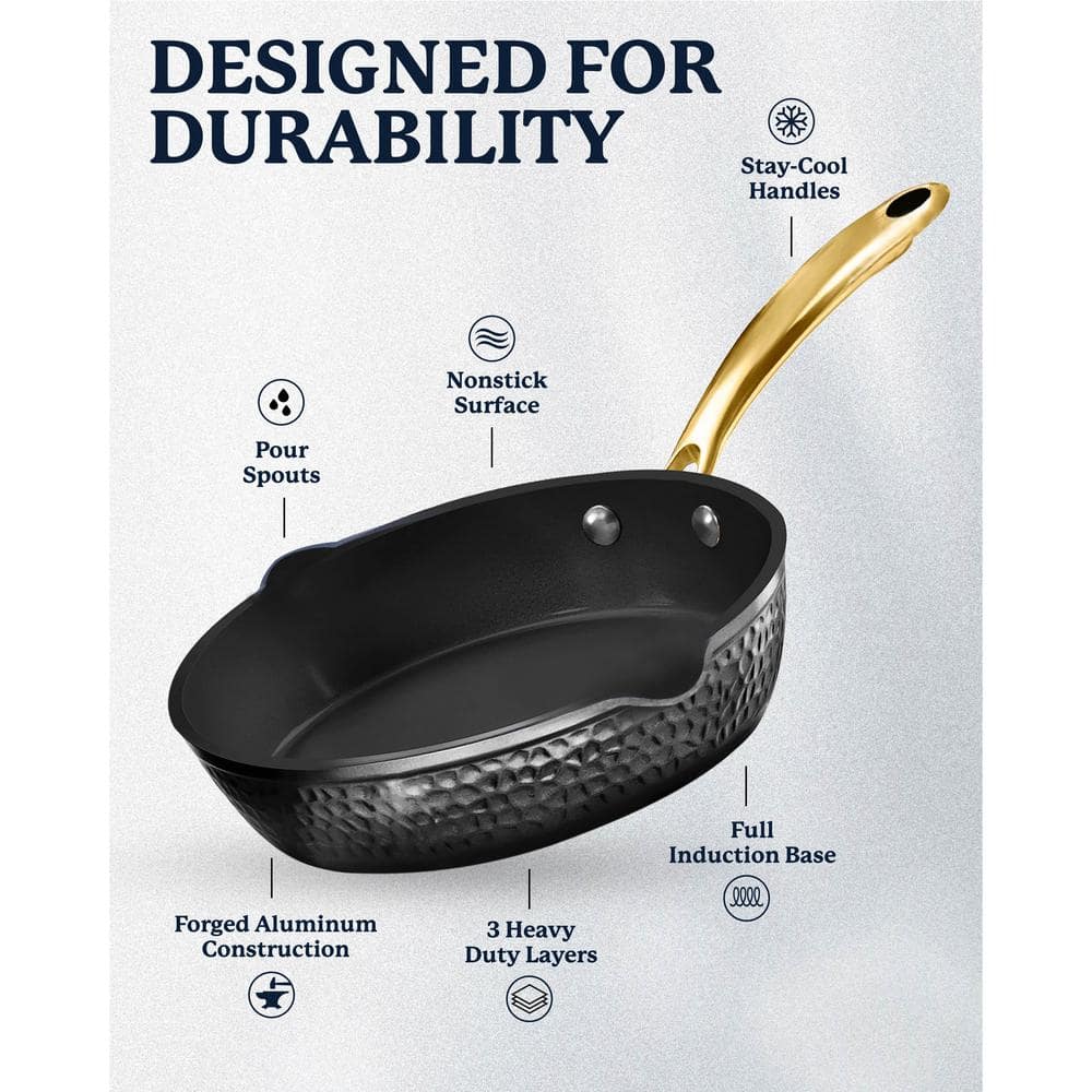 Charleston Collection Hammered Black and Gold 4 Qt Nonstick Aluminum Sauté Pan